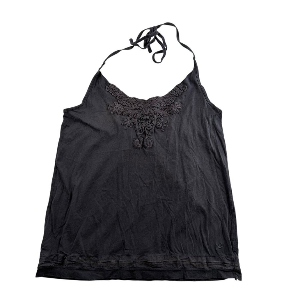 VTG Y2K Aerie Sz S Babydoll‎ Cami Top Gray Embroidered Halter Tank Y2K Coquette
